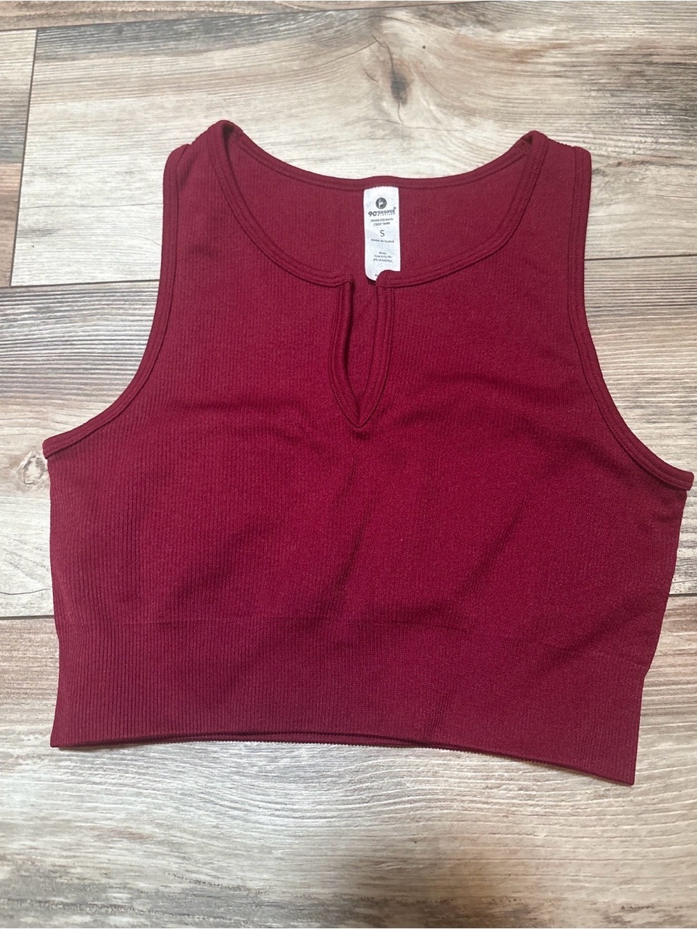 90 Degree By Reflex Burgundy Ribbed Keyhole Crop Tank